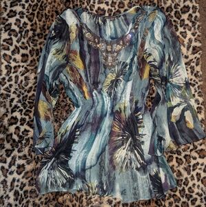 Womens Boho Jeweled Blouse